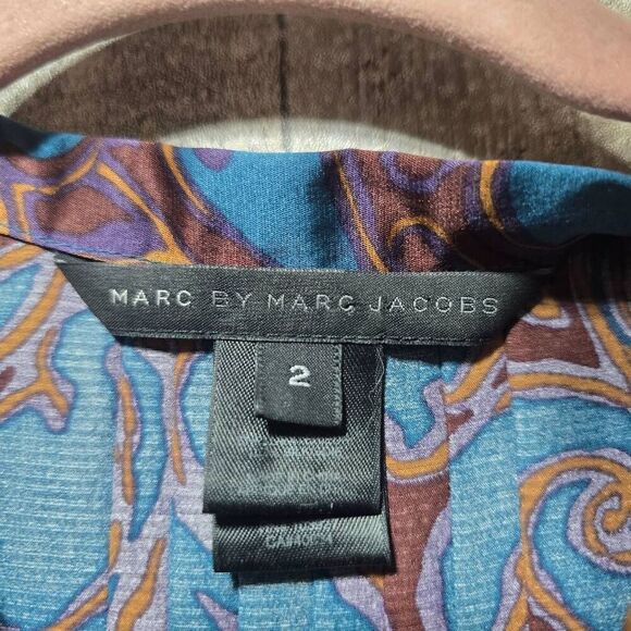 Marc by Marc Jacobs Silk Sleeveless Blouse Size 2 Purple Turquoise - Picture 4 of 5